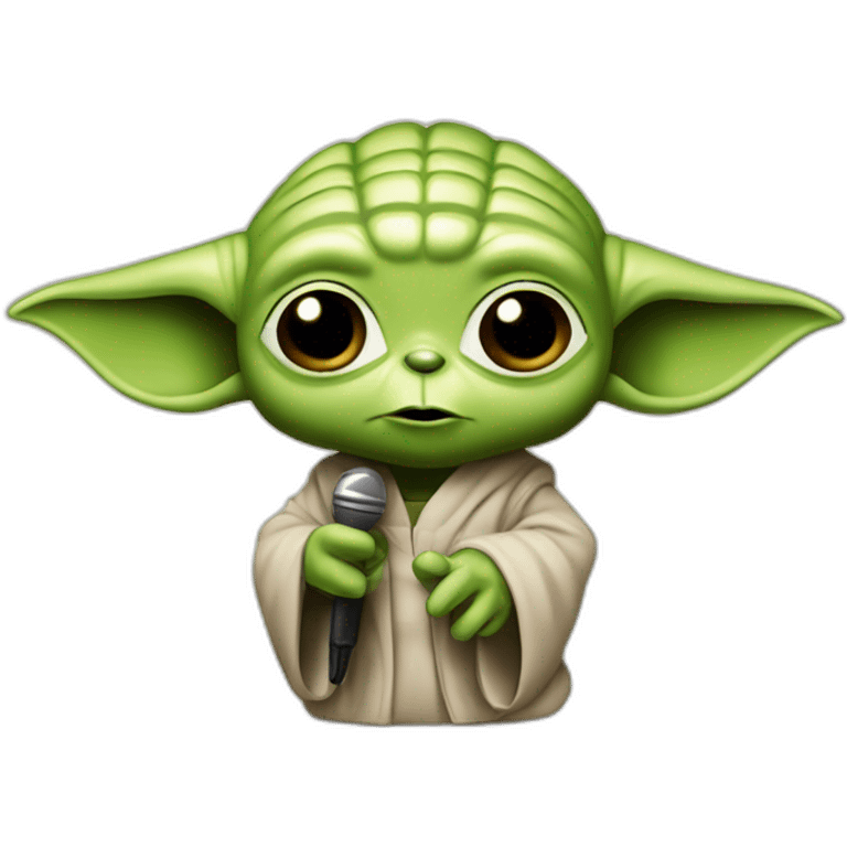 Yoda con micrófono y sentado sobre karaoke emoji