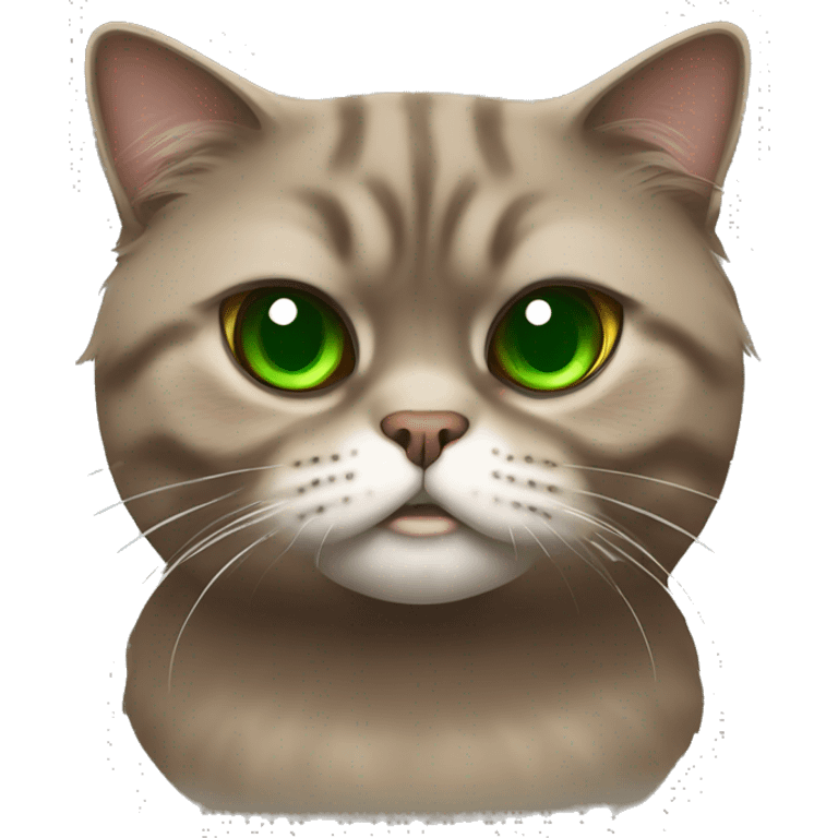 Brown scottish fold angry cat with green eyes  emoji