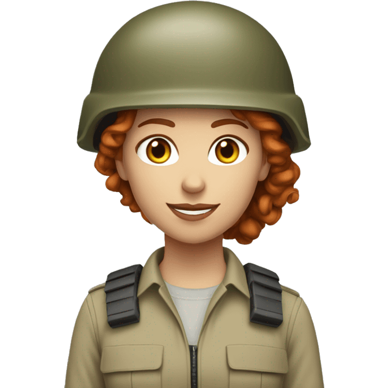 operator dressed in khaki color with a milatary helmet, without glasses, without headset, preferably curly redhead female emoji