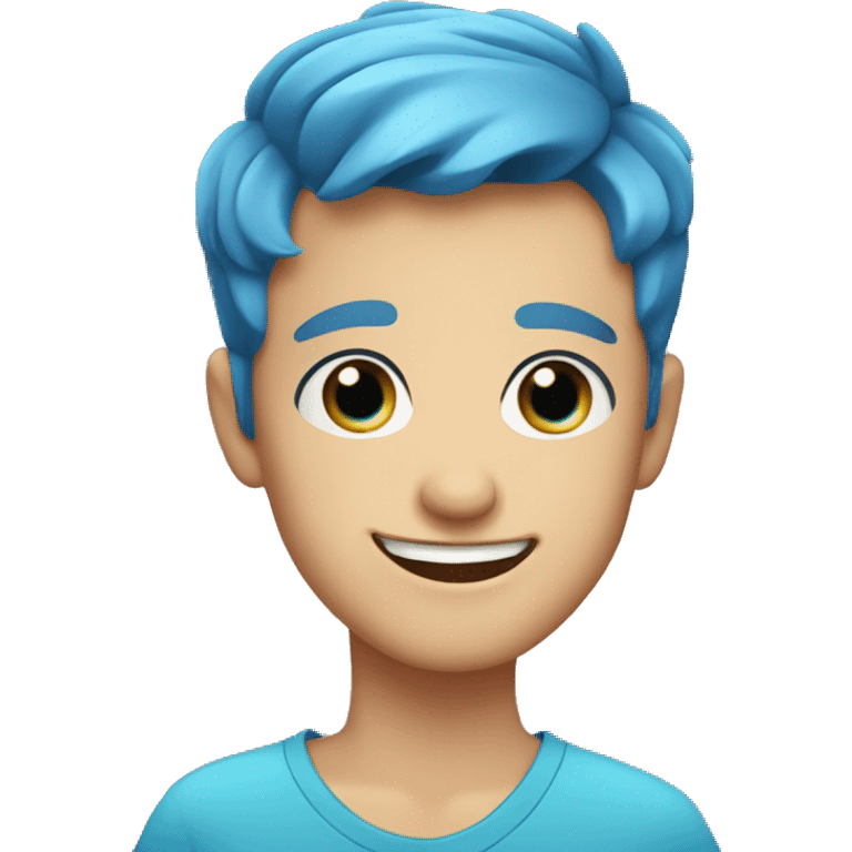 happy with big blue eyes and short blue hair emoji