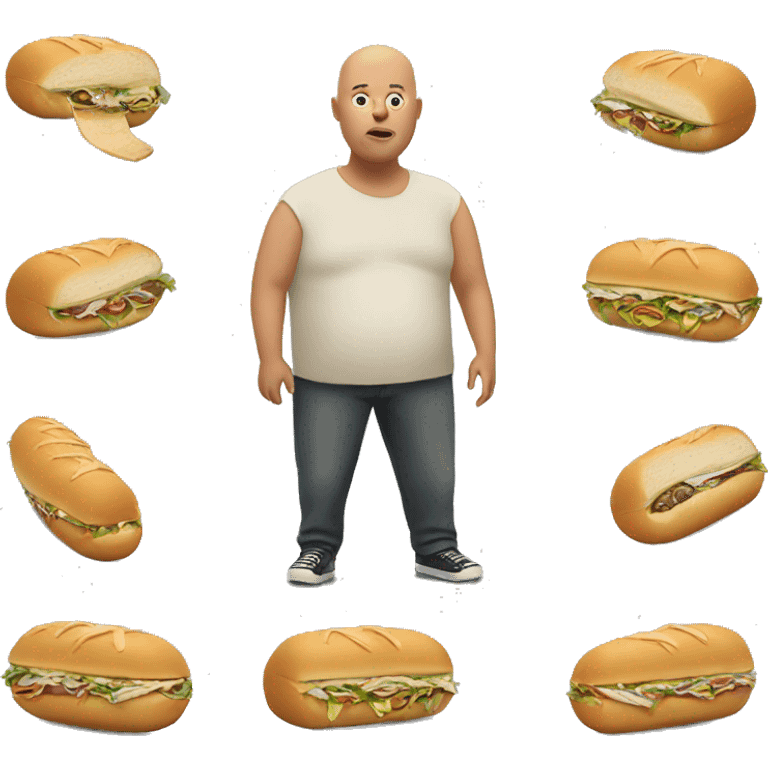 Bald fat man eating a 3 foot sub  emoji