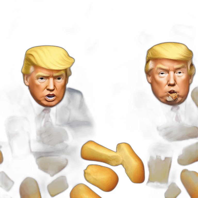 Donald trump and poutine eating a beer emoji