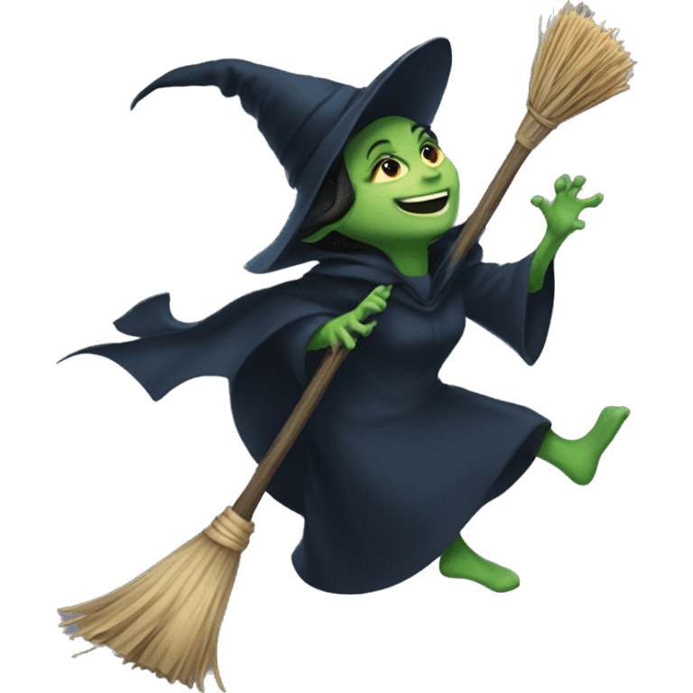 Elephaba flying on a broom emoji