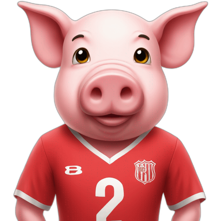 pig with red soccer tshirt standing emoji