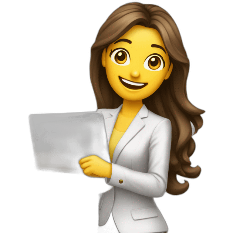 Asesor Inmobiliario  Century21 mujer de pie sonriendo con table en la mano emoji