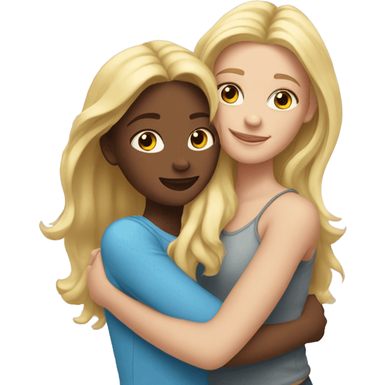 Best friends blonde girl and brunette girl hugging  emoji