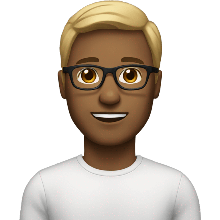 man dark blonde hair, brown eyes, with black glasses emoji