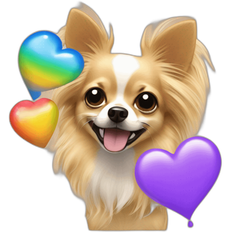 Long hair sand chihuahua playing with a gay couple emoji