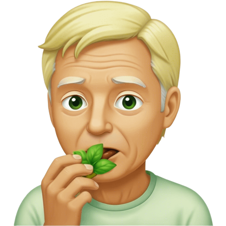 Old blonde white man eating something green emoji