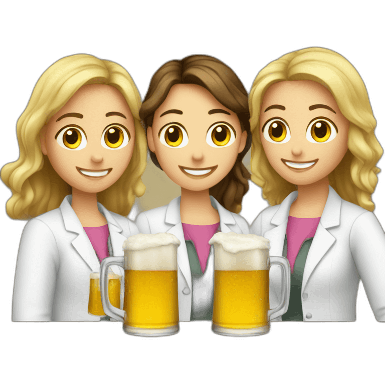 Chemist drinking beer with two Girls emoji