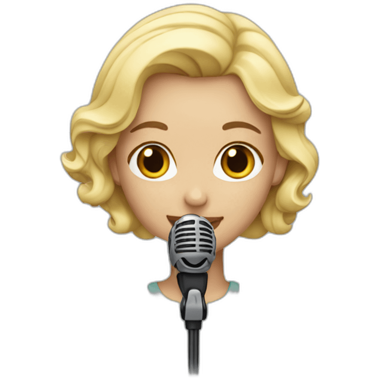 blonde girl with big podcast microphone emoji