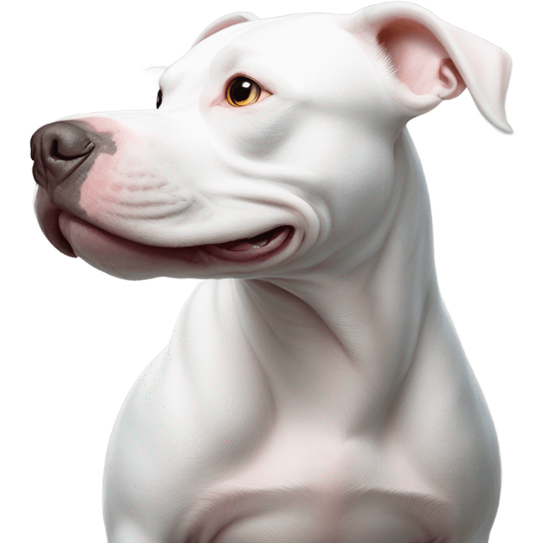 White pitbull riding on top of a white beluga whale emoji