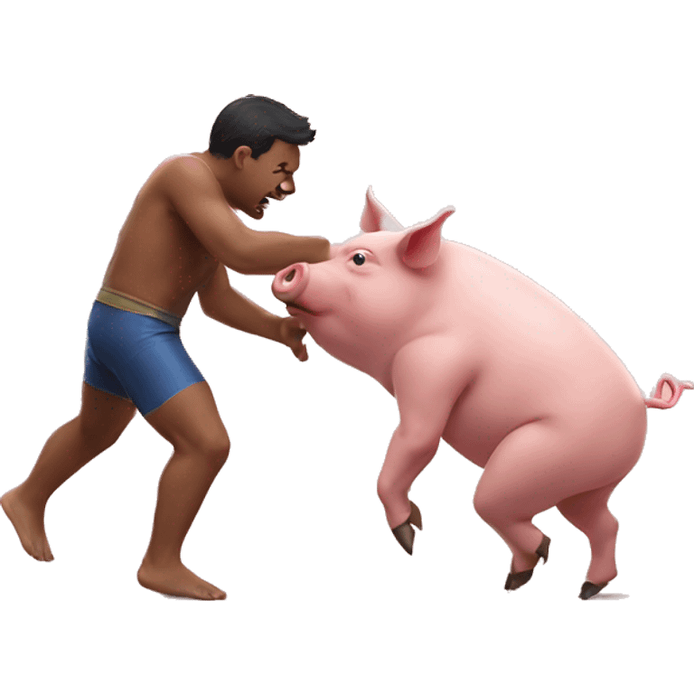 pig wrestling a human emoji