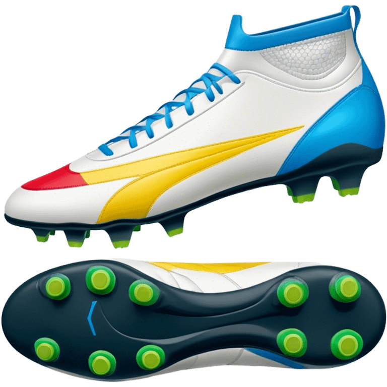 Cinematic Realistic image of a pair of soccer boots featuring finely detailed synthetic and leather textures, vibrant accents and dynamic design elements, illuminated by bright, field-side lighting that captures their sporty essence emoji