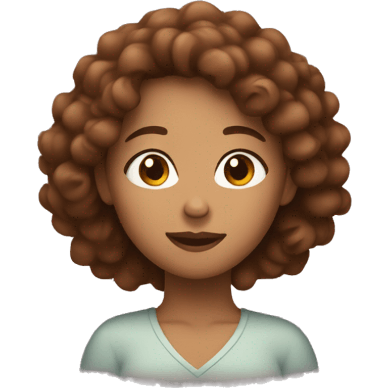 Woman with brown a bit curly hair hugging herself emoji