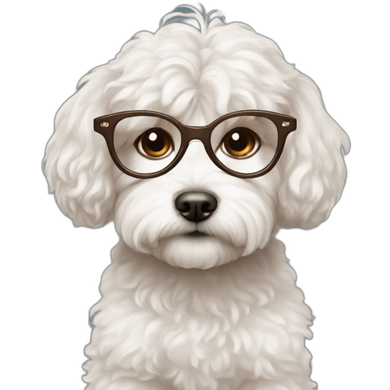 Long brown hair, eyeglassed turkish girl with white maltipoo emoji