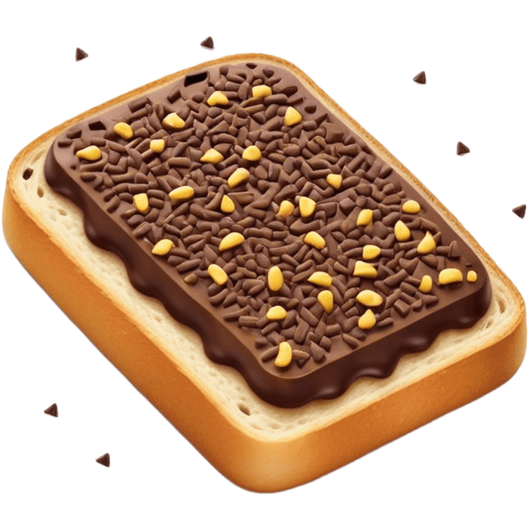 Hagelslag Cinematic Realistic Hagelslag Treat Emoji, depicted as crunchy chocolate sprinkles scattered on a slice of buttered bread, rendered with vivid textures and playful, inviting lighting. emoji