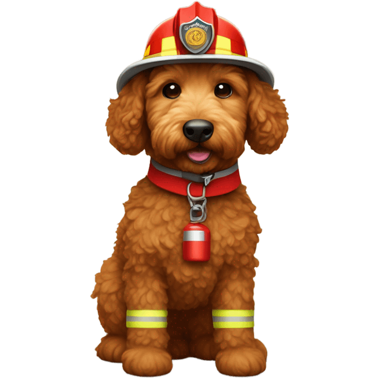 Brown golden mini doodle fire fighter emoji