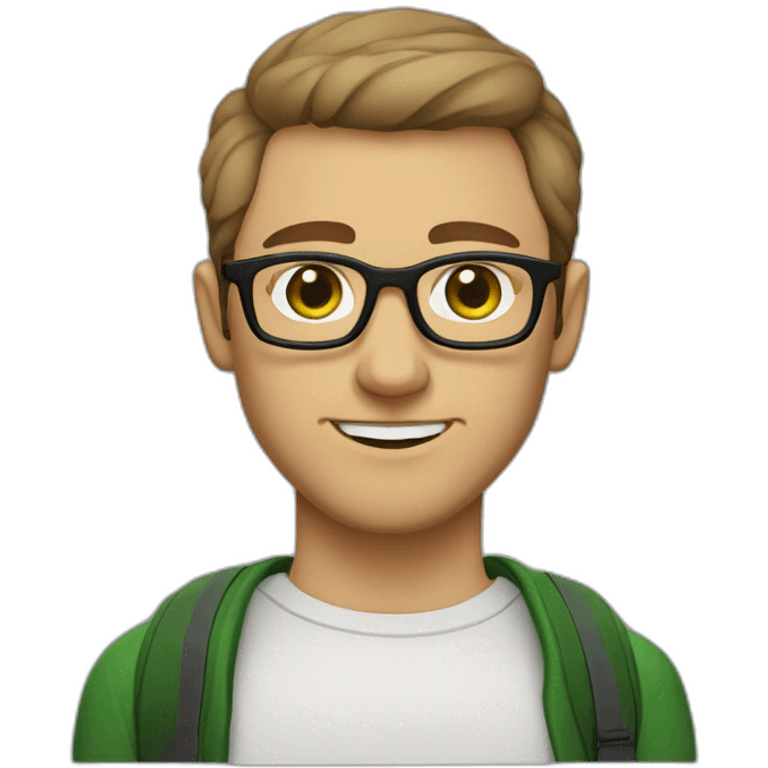 geek man with short haircut, green eyes color with armenian traits, short beard, white regular skin color and glasses emoji