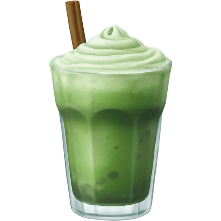 iced matcha latte in a glass and dark green traditional emoji