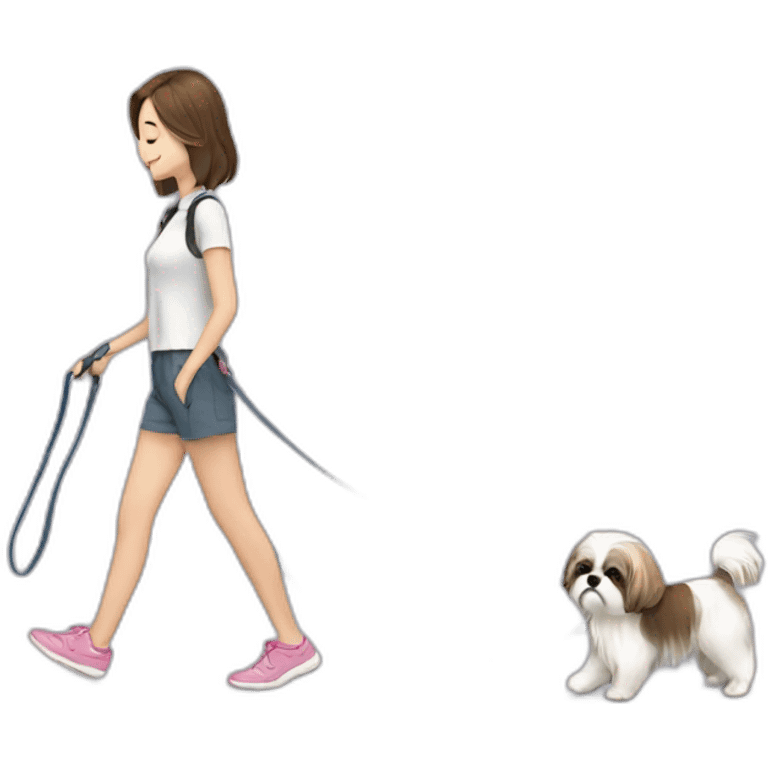 girl walking shih tzu on leash emoji