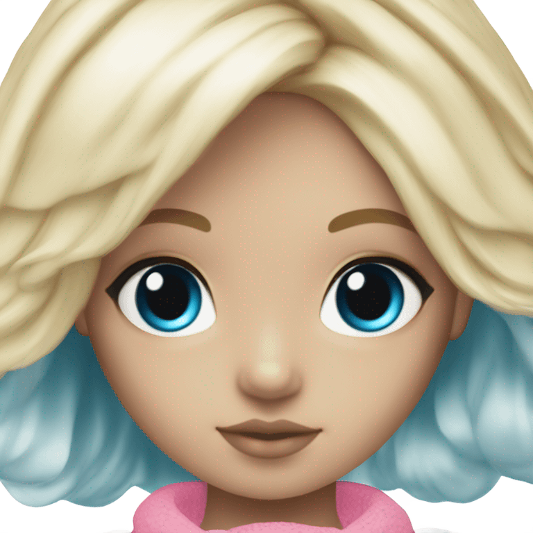 ocean blue doll eyes, blonde hair, feminine, pink, girl, angelic emoji