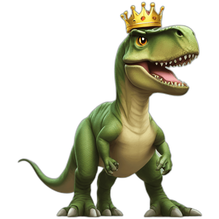 t-rex with a crown standing on the top of the earth emoji