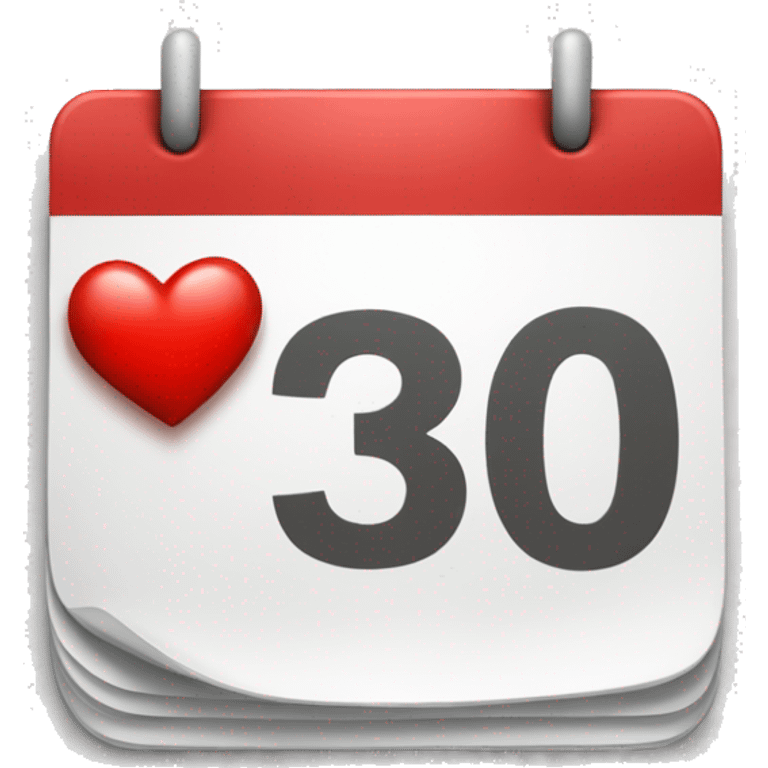 Calendar with red number 30 and a heart  emoji