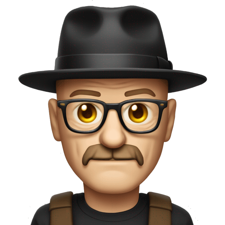 Crie um emoji do ator Walter White com chapeu preto e oculos emoji