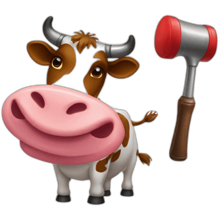 cow waving both pan and inflatable hammer emoji