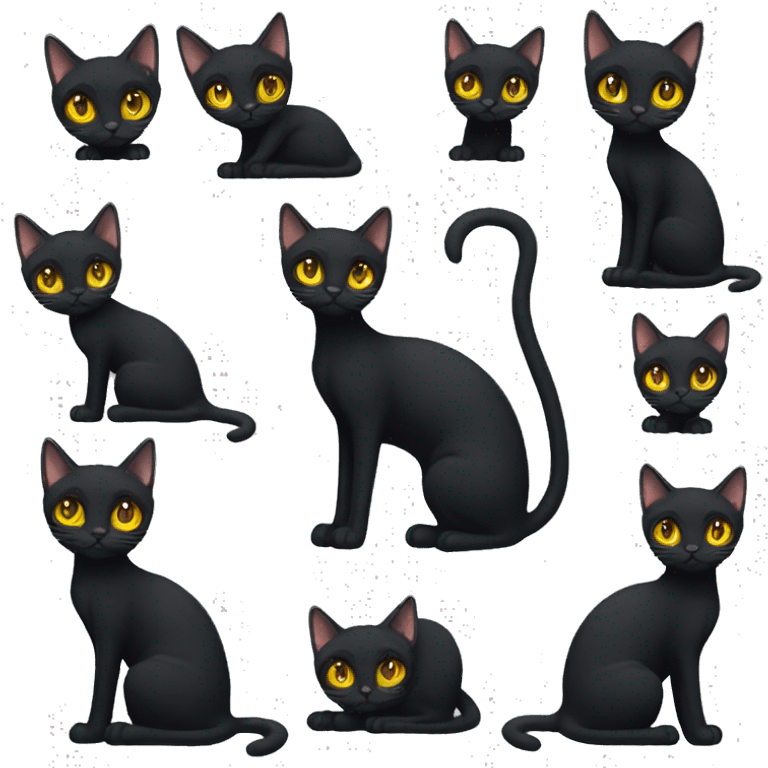 skinny black cat with yellow eyes emoji