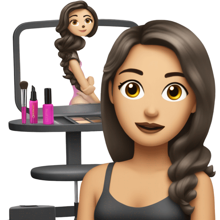 Makeup kit In makeup chair and white brunette girl emoji