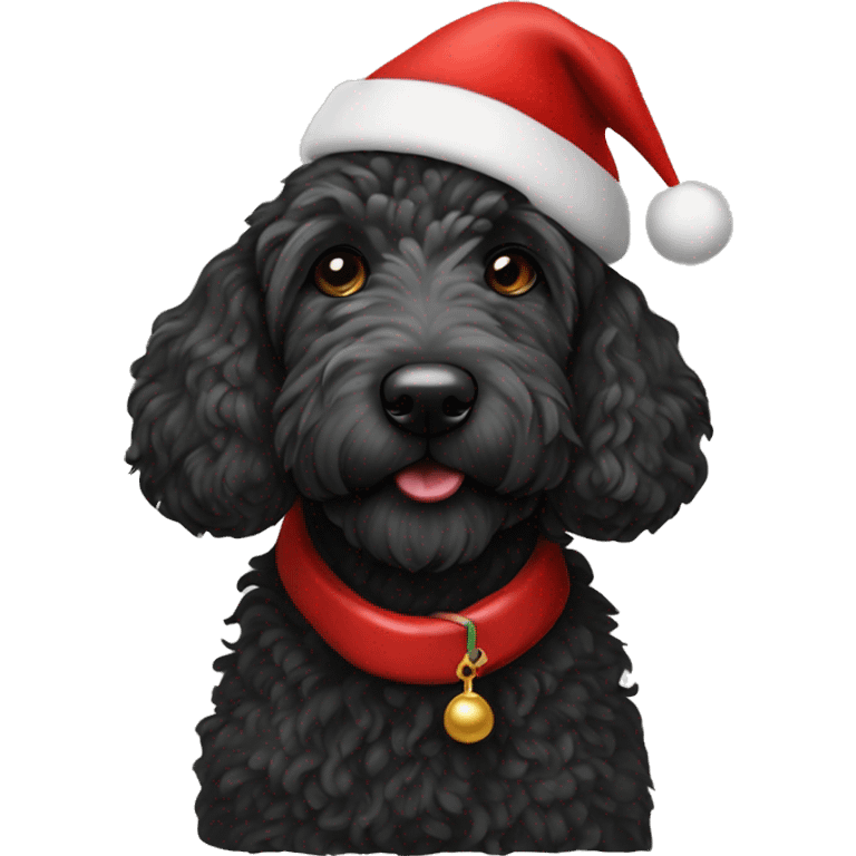 Black Golden Doodle wearing a Santa Claus Hat emoji