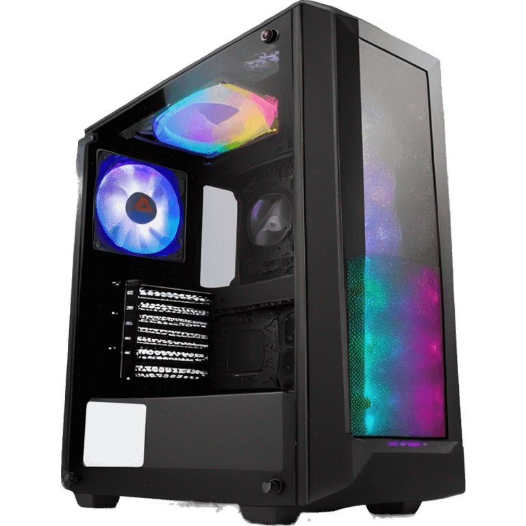 Black gaming PC RGB mid-tower case with glass side panel emoji