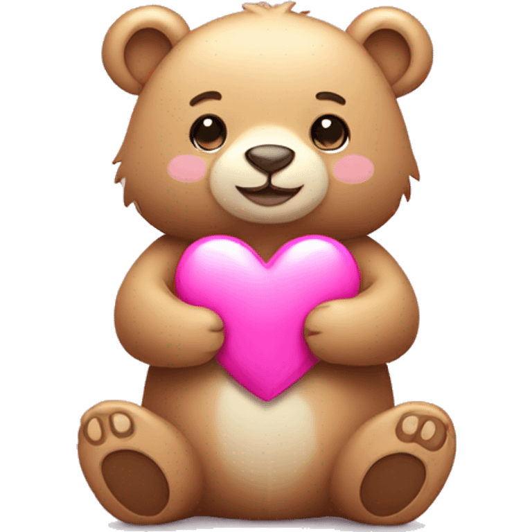 cute bear holding a shiny pink heart emoji