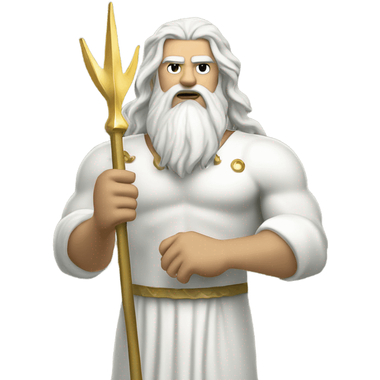 white man Poseidon with gold trident. long white hair white dress. wrench in hand emoji