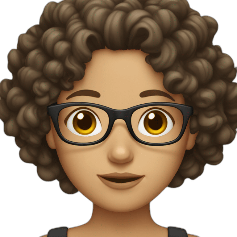 brunette girl with glasses and curly hair emoji