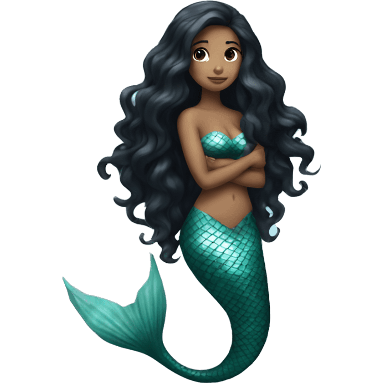 full body mermaid, black hair, asking silenc emoji