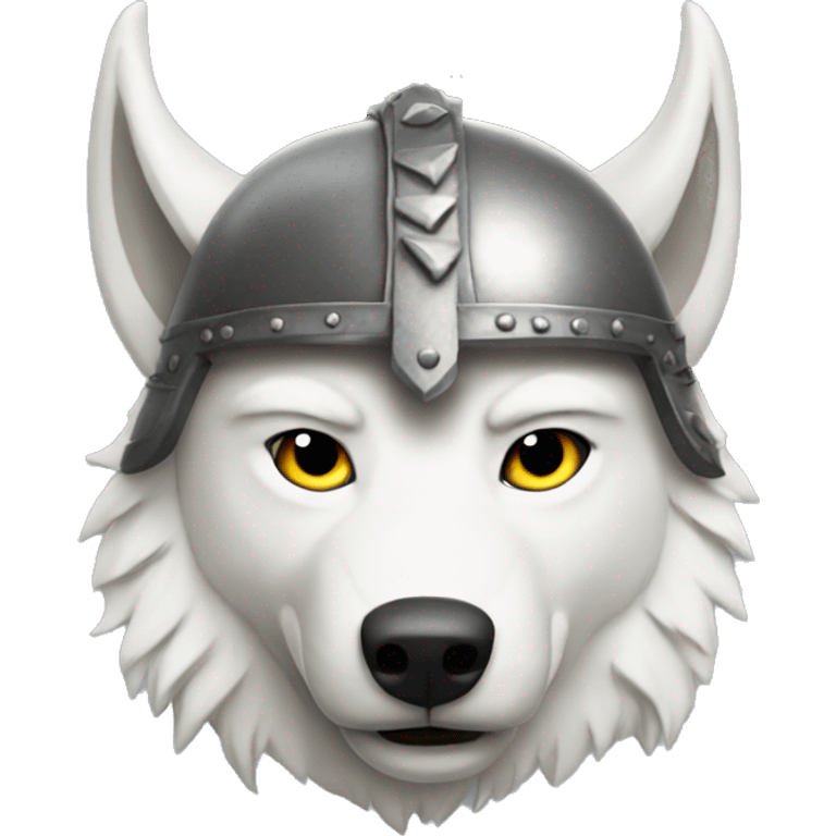 White wolf wearing a viking helmet emoji