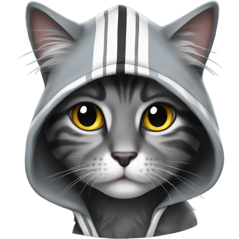 Gray and Black long hair stripe Cat wearing hoodie emoji