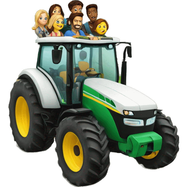 group of 4 people driving giant tractor emoji