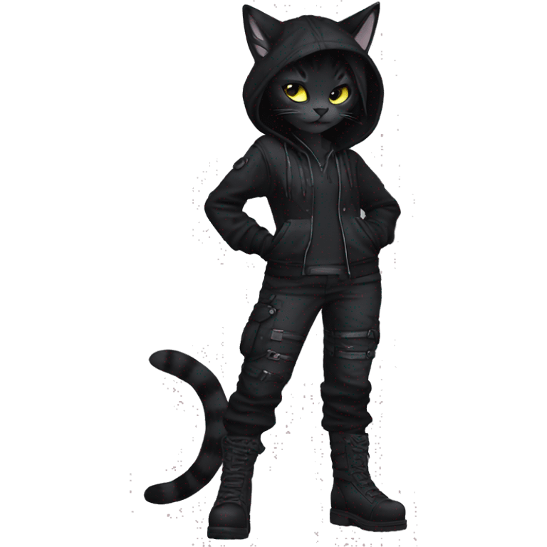 Edgy Shy Anthro cool pretty dark cat-fursona techwear emoji