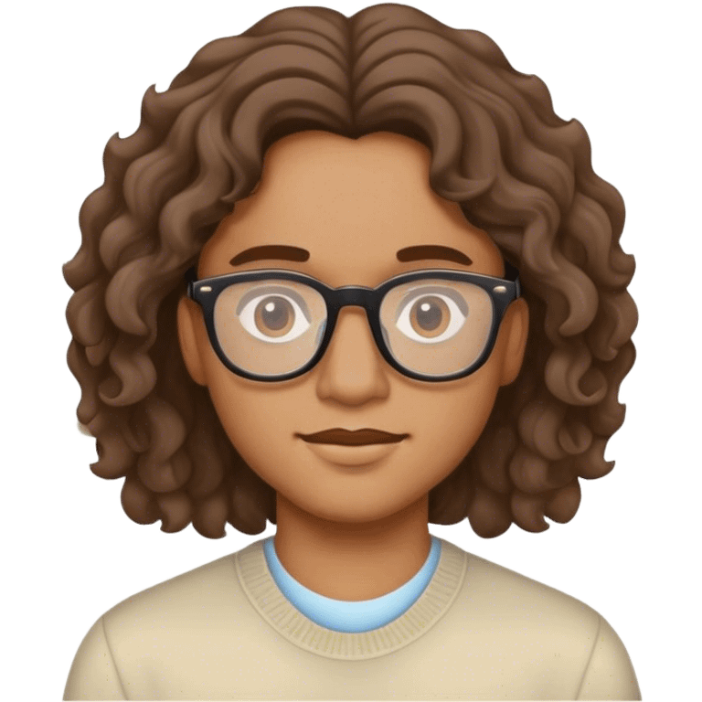 Brown person with wavy hair and glasses emoji