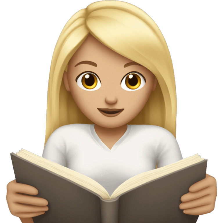 White girl blond hair reading in bed emoji