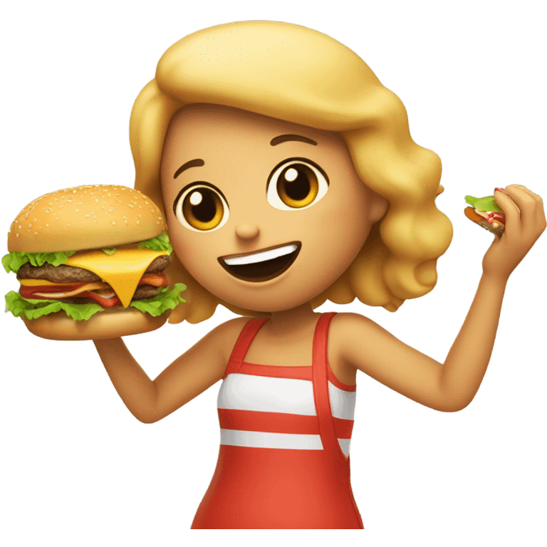 A girl eating a burger emoji