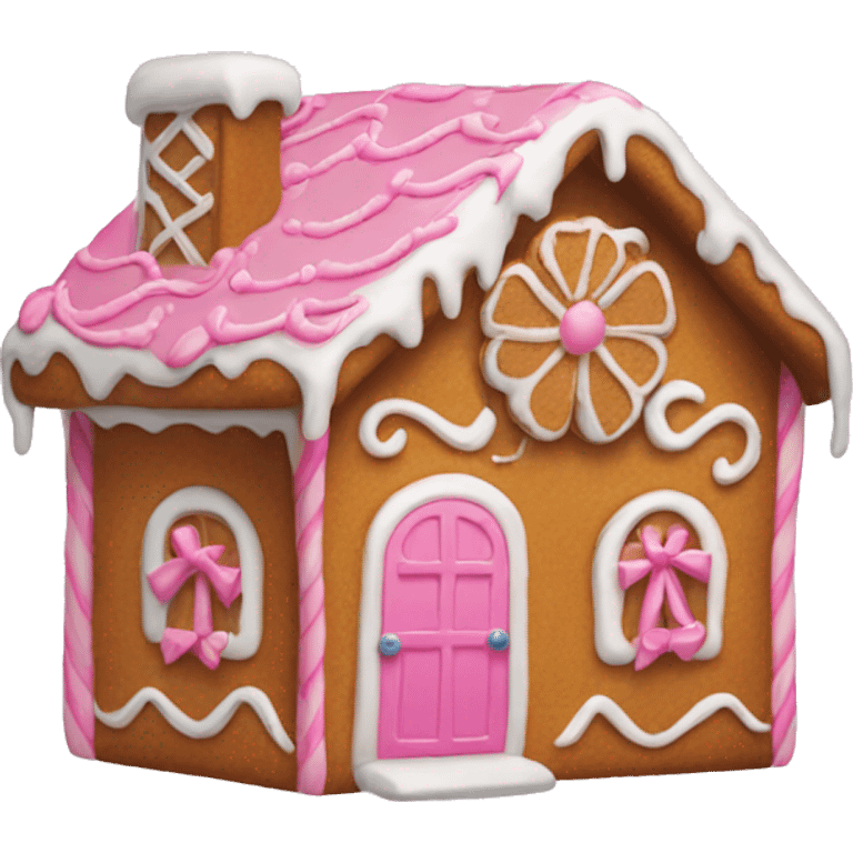 Gingerbread house with a pink bow  emoji