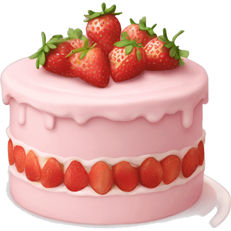 Light Pink strawberries and cream birthday cake  emoji