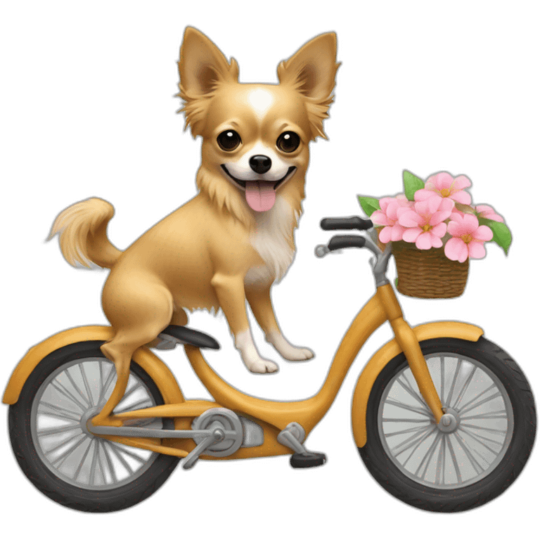 Long hair sand chihuahua on a bike emoji