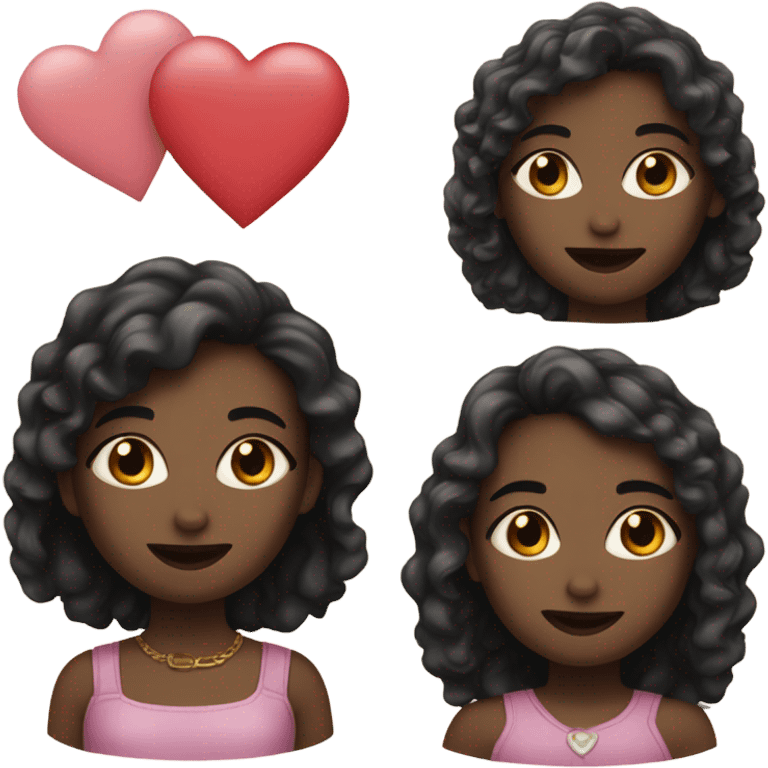 Best friend girl, Two girls are friends, both have dark eyes, dark hair, one with very fair skin, the other with slightly dark skin. And the hearts emoji