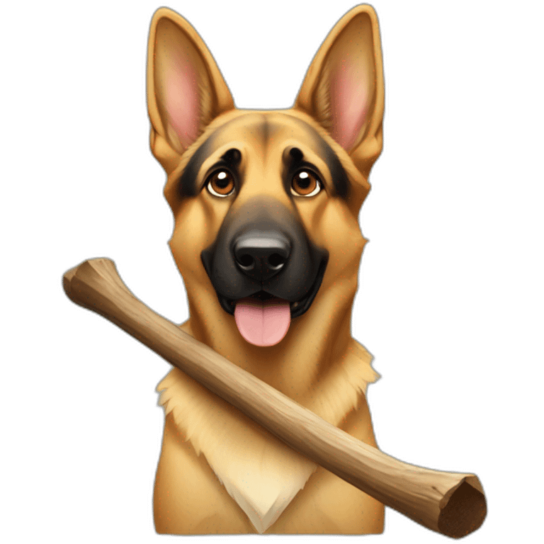 German shepherd with huge stick emoji